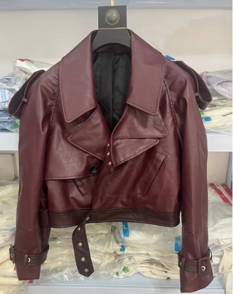 PU Leather Crop Coat